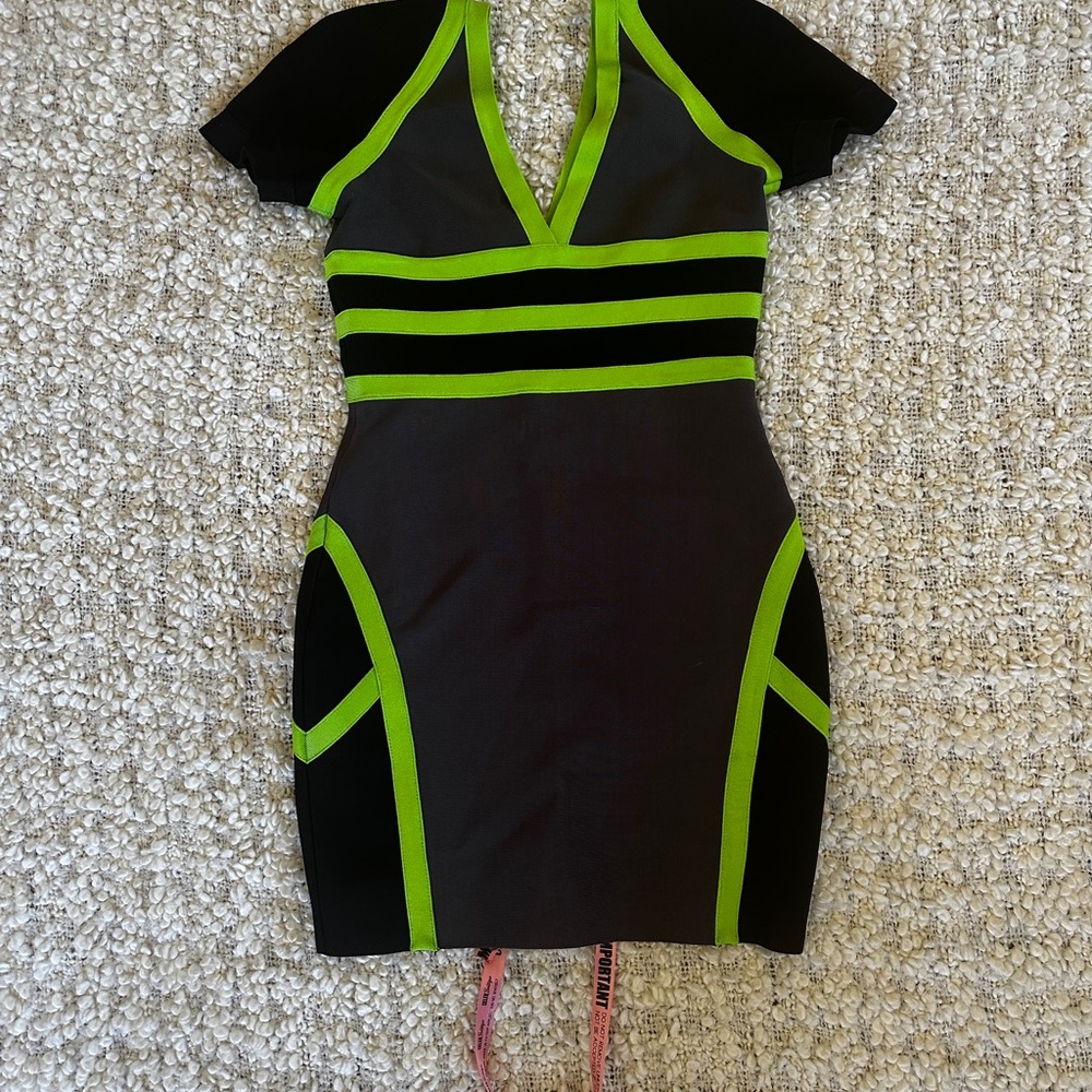 House of CB / Celeb Boutique Maddox Bandage Dress Neon Green and Grey Bodycon